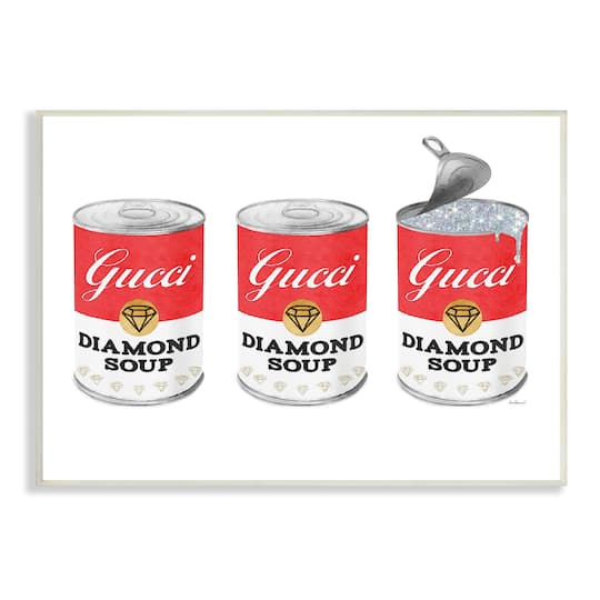 Stupell Industries Condensed Soup Trio Glam Fashion Traditional Red Pop Wall Plaque